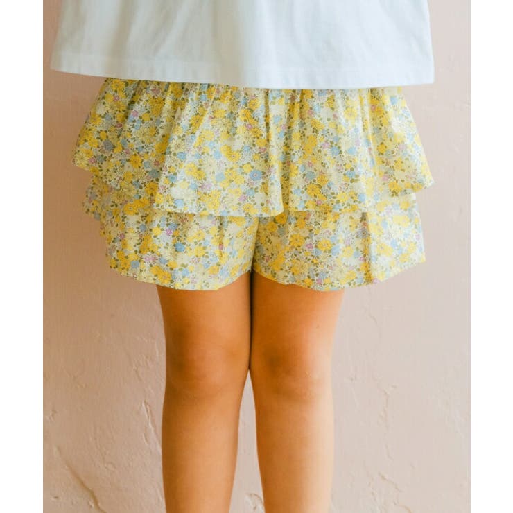 moononnon 子供服 女の子 キュロット 夏服 膝丈 綿100% 普段着 お出かけ着 キッズ 花柄 フリル キュロットパンツ ピンク イエロー 90cm 100cm 110cm 120cm 130cm 140cm 2歳 3歳 4歳 5歳 6歳 7歳