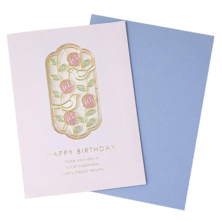 cinemacollection グリーティングカード ステンドグラスバースデーカード バラと小鳥 APJ バースデーカード 誕生日 グッズ 文房具