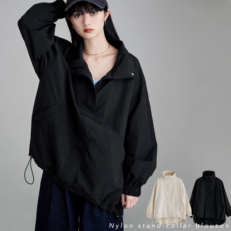 【ポイント2倍＆クーポン！3/11(水) 1:59まで】Fashion Letter etoll. エトル ナイロンスタンドカラーブルゾン アウター コート ジャケット ブルゾン 長袖 スプリングコート ミドル丈 スタンドカラー ハイネック ナイロン