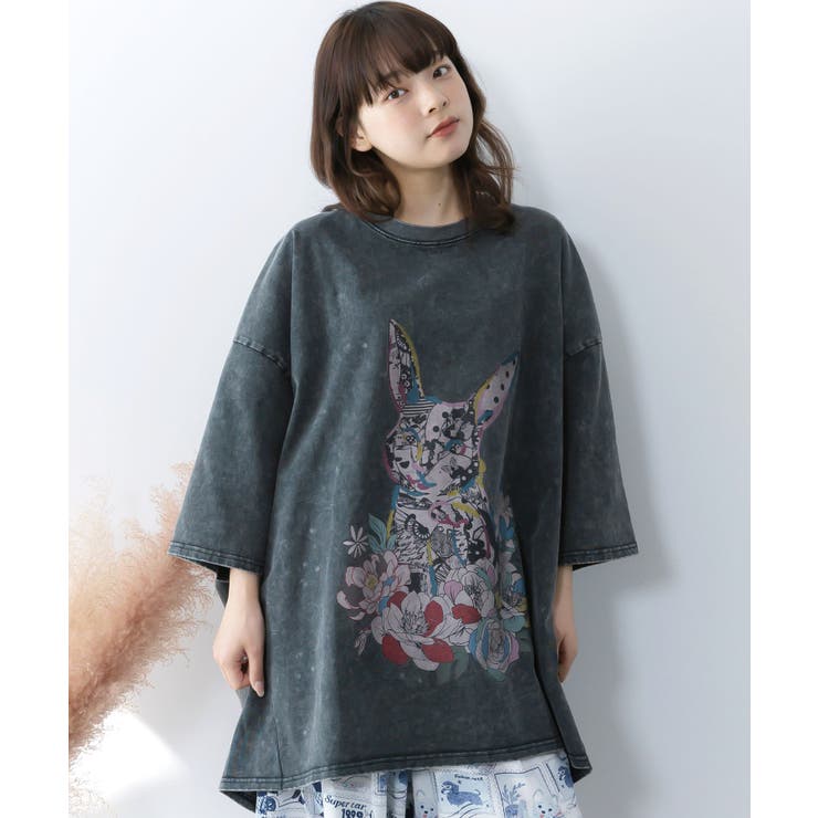 【10％OFFクーポン！3/26(木)1:59まで】ScoLar パッチワークウサギ柄ヴィンテージ風プルオーバー トップス