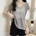 【8/11まで5%OFFクーポン】Miniministore メッシュ編みニット Vネックサマーニット トップス