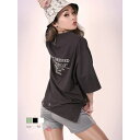 【マラソン期間中 5%OFFクーポン】bombshell 半袖Tシャツ バックプリント オーバーサイズ ロゴプリント 体型カバー 半袖 ビックシルエット カットソー ゆったり シンプル クルーネック Bbomb トップス