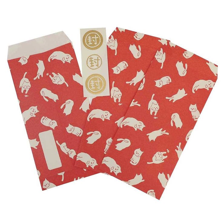 cinemacollection 伊予和紙ふわり ぽち袋 和紙ポチ袋大 3枚セット ねこ フロンティア お年玉袋 長封筒 金封 和風文具 かわいい 封シール付き グッズ 文房具