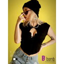 bombshell 半袖カットソー ノースリーブ セクシー ステージ衣装 細見え くびれ Tシャツ 袖なし ハーフスリーブ レースアップ 華奢見せ Bbomb トップス