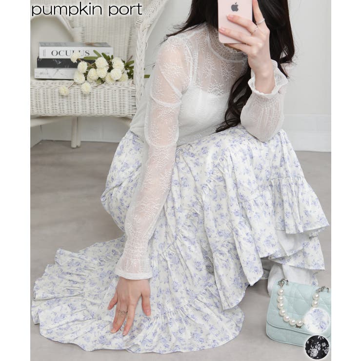 Pumpkin Port 小花柄 ティアードロングスカート スカート