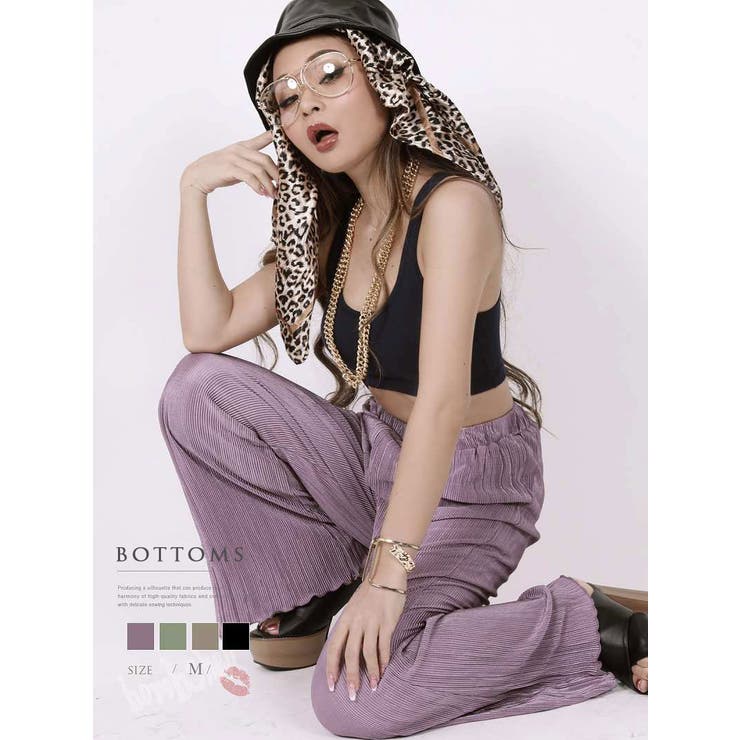 【10％OFFクーポン！11/27(木)1:59まで】bombshell パンツ・サルエルパンツ ワイドパンツ ボトムス プリーツ ロングパンツ 無地 サテン ワンカラー シンプル レディース ダンス Bbomb パンツ・ズボン