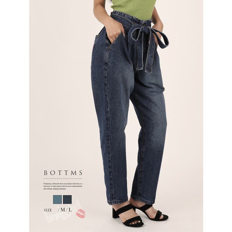【10％OFFクーポン！11/27(木)1:59まで】bombshell パンツ・サルエルパンツ デニムパンツ ボーイフレンドデニム ハイウエスト ロングパンツ リボンベルト ゆったり カジュアル 衣装 レディース ダンス Bbomb パンツ・ズボン