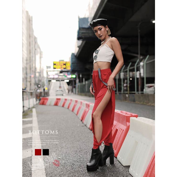 【10％OFFクーポン！11/27(木)1:59まで】bombshell スウェット スリット sexy 黒 赤 ロングパンツ ダンス衣装 クラブ エロい 肌見せ サルエル bombshell パンツ・ズボン