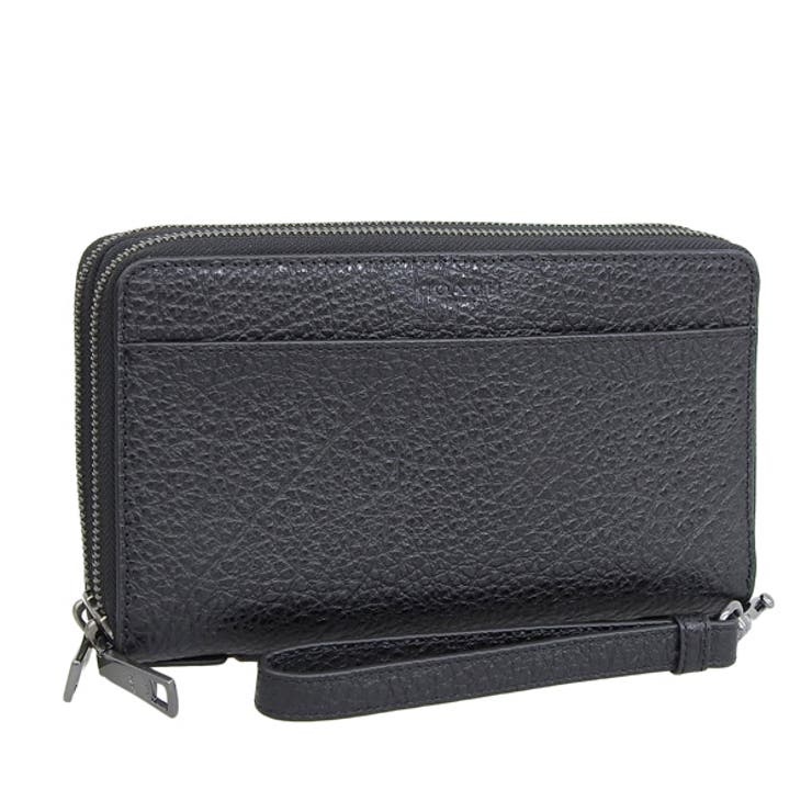 極美品Coach コーチブラック ロゴパターン ダブルファスナー長財布バッグ コーチ COACH ラウンドファスナー 長財布 CCQ07 レディース