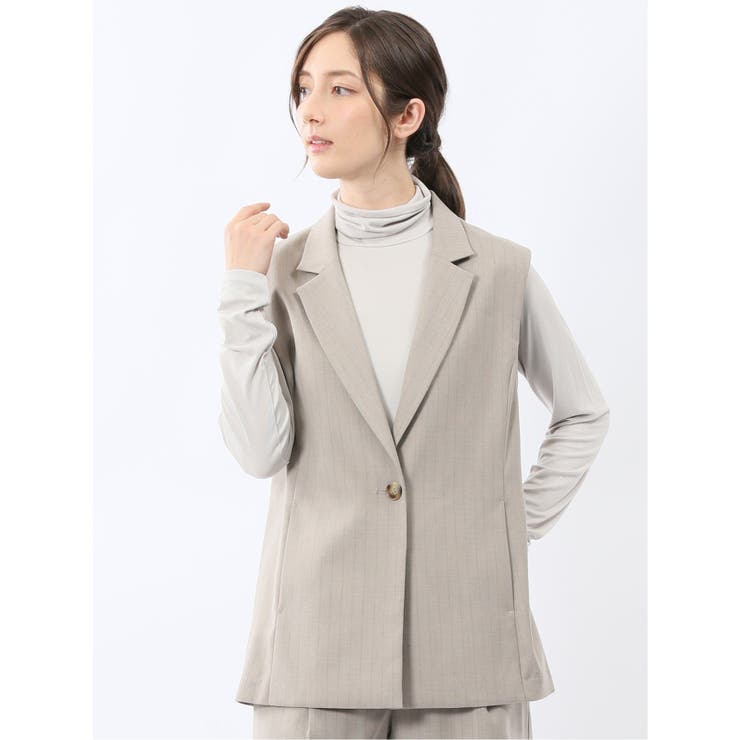 TAKA-Q WOMEN ビリーストライプ テーラードジレ ベージュ(セットアップ可能) トップス