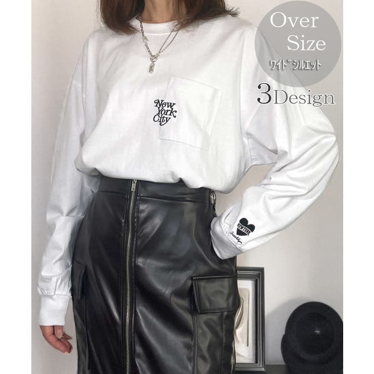 GROOVY STORE 【オーバーサイズ】 ロンT 【刺繍】ヘビーウェイト #長袖 ＃ロゴ #ハート トップス