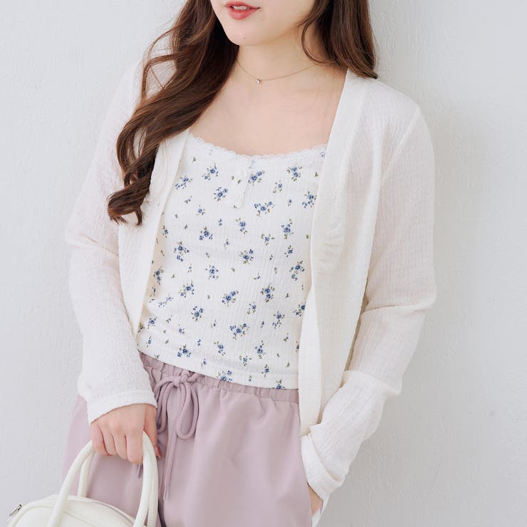 NICE CLAUP / OLIVE des OLIVE　OUTLET 【セットアイテム】花柄ジャガードカーディガン×キャミ トップス