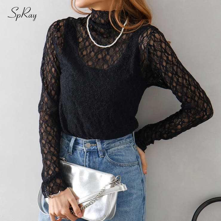 SpRay レースボトルネック トップス