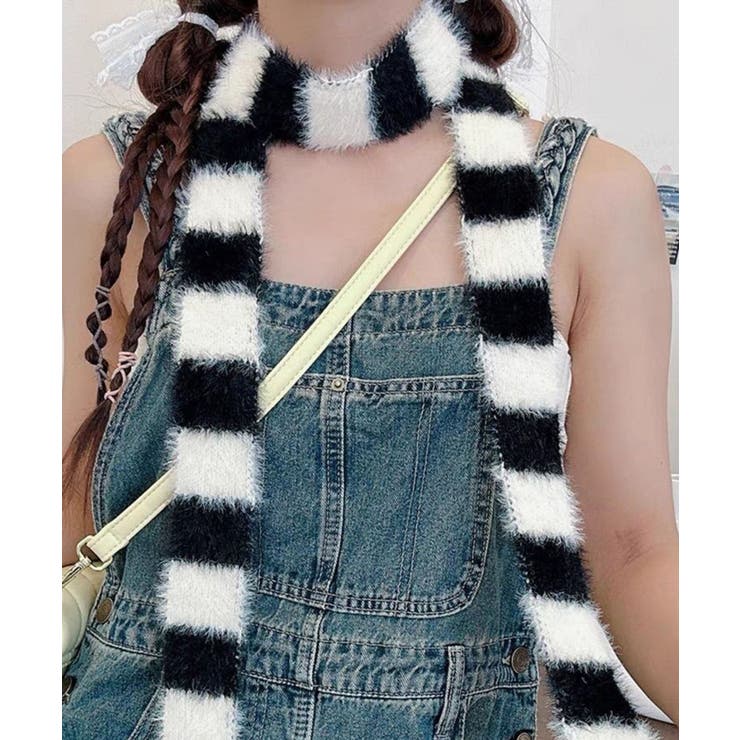 Axis ボーダー柄ファーナローマフラー 小物