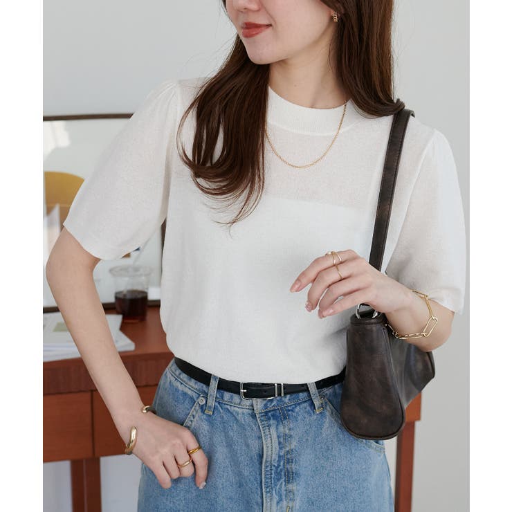 PAL GROUP OUTLET 【Discoat】ミニブークレ肩ギャザー半袖プルオーバー トップス