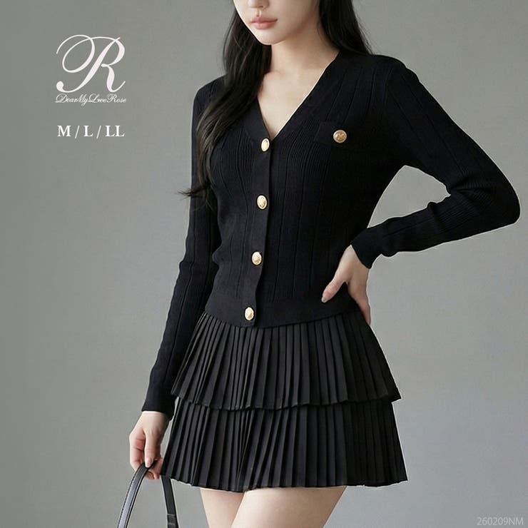 【10％OFFクーポン！2/23(月)1:59まで】DearMyLove ニットカーデトップス×プリーツスカパンセットアップ【大きいサイズ有り】 量産型 地雷系 夢展望 ワンピース・ドレス