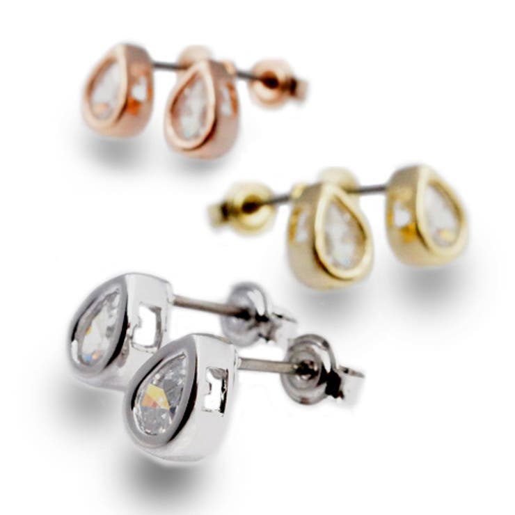 Rakuten - 【10％OFFクーポン！6/26(金)1:59まで】アクセサリーショップPIENA 滴型の枠にペアシェープのジルコニアをセットしたチタンポストのピアス　シルバー　ゴールド　低アレルギーのチタンポストを使用 アクセサリー