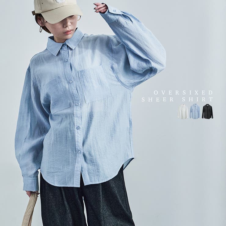 【10％OFFクーポン！7/26(日)1:59まで】Fashion Letter Fashion Letter ファッションレター オーバーサイズ シアーシャツ ロングシャツ Aライン チュニック 長袖 ブラウス M L 羽織り 冷房対策 日焼け防止 ゆ