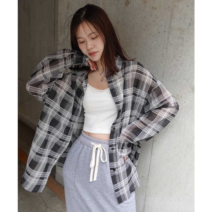 【10％OFFクーポン！2/23(月)1:59まで】CORNERS シアーチェックオーバーシャツ トップス