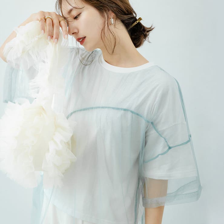 【10％OFFクーポン！7/26(日)1:59まで】夢展望 チュールレイヤードTシャツ 韓国 夢展望 トップス