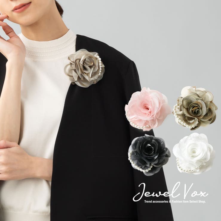 Jewel vox レース MIX ローズ パールライン コサージュ クリップ ブローチ 入学式 卒業式 フラワー花 シンプル レディース 女性 結婚式 カジュアル パーティードレス アクセサリー 韓国 大人 人気 韓国ファッション アクセサリー