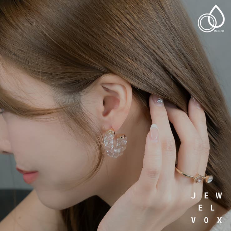 Other - Jewel vox ピアス フープピアス レディース ハーフフープピアス ステンレス製 金属アレルギー サージカルステンレス アクリル樹脂 モチーフ 大ぶり ゴールド クリア 透明 夏 韓国 大人 韓国ファッシ