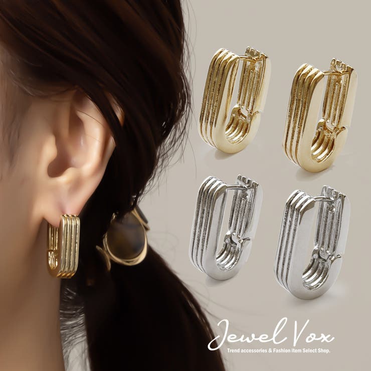 Jewel vox ピアス 金属アレルギー対応 ワンタッチ キャッチレス レディース フープ スクエア メタル ニ..
