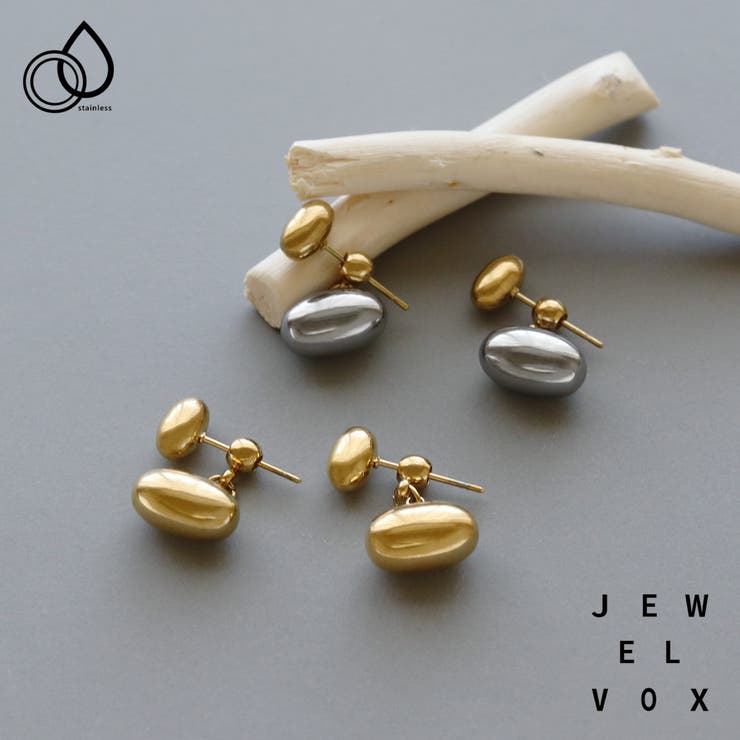Topaz - Jewel vox ピアス ステンレス製 レディース メタルボール 2WAY ビーンズ 楕円 金属アレルギー サージカルステンレス シンプル 大人可愛い ゴールド シルバー韓国 大人 韓国ファッション 人気 ア
