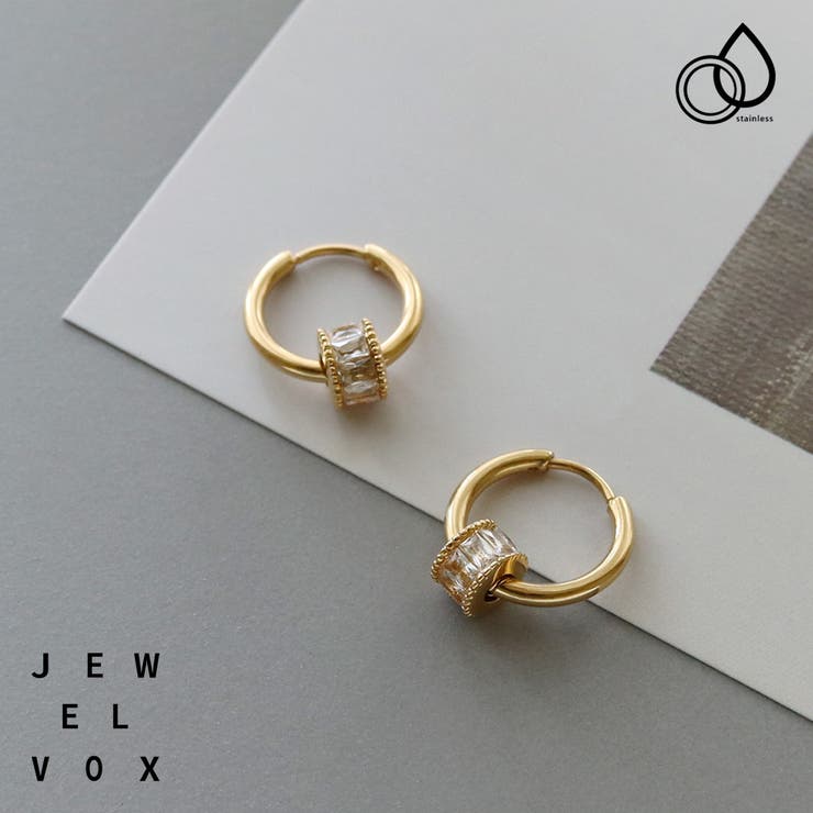Jewel vox ピアス ステンレス製 レディース フープ ドロップ ボール キャッチレス ゴールド 金属アレルギー サージカルステンレス シンプル 大人 可愛い かわいい ブランド デイリー カジュアル オシャレ 韓国 大人 韓国ファッション 人気