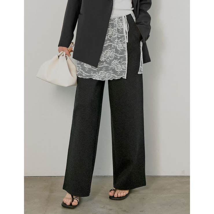 Re:EDIT [2026S/S COLLECTION][低身長/高身長サイズ有][2点セット]レース巻きスカート付きストレッチポンチワイドストレートパンツ パンツ・ズボン shoplistselect-10486008 SHOPLIST サンプル画像2