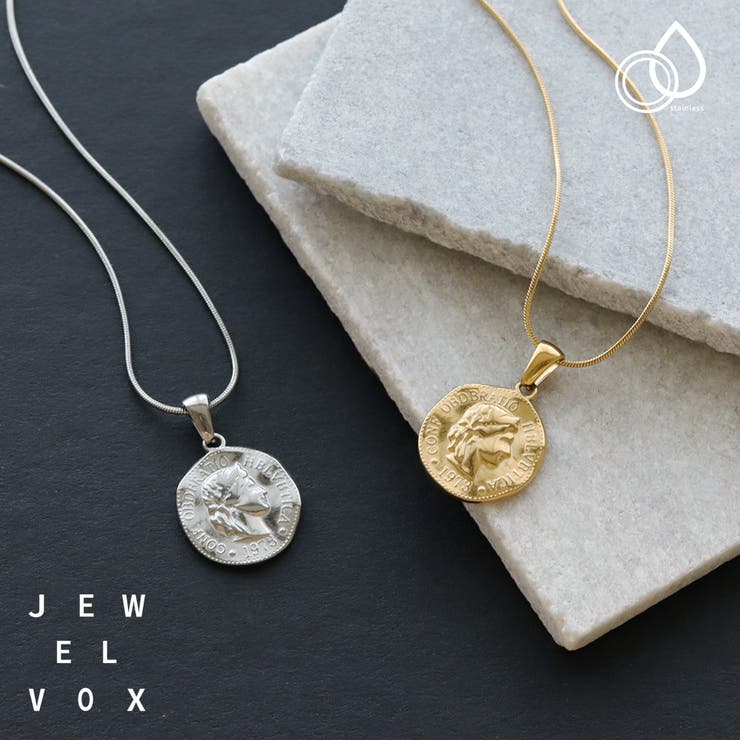 Jewel vox ネックレス レディース 金属アレルギー サージカルステンレス ステンレス シンプル コインネックレス スネークチェーン 安心 ゴールド シルバー おしゃれ 大人 可愛い 韓国ファッシ