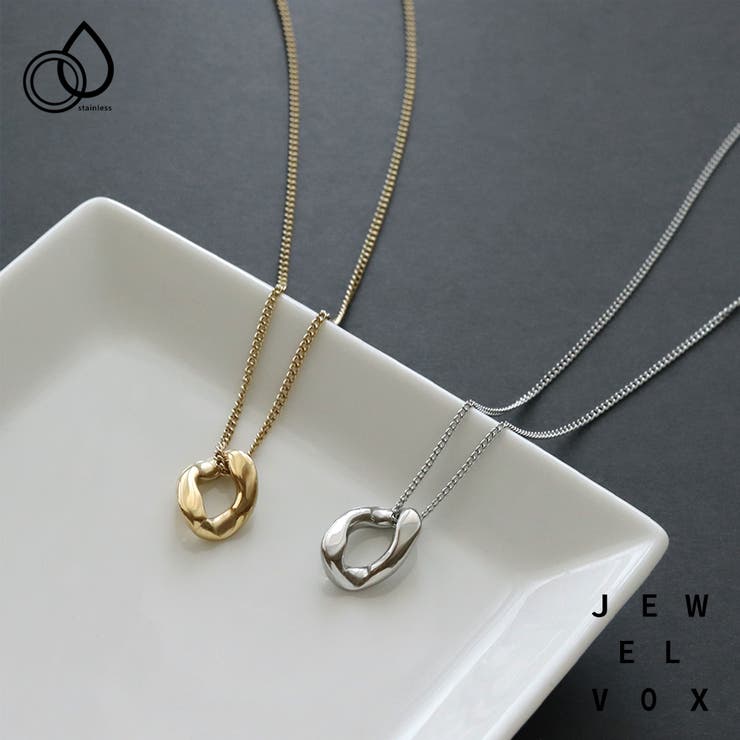 Jewel vox ネックレス ステンレス製 ショートネックレス チェーンコマ サージカルステンレス 金属アレルギー 変形 サークル モチーフ レディース ゴールド シルバー 女性 プレゼント 30代 40代 50代 ブランド 韓国 大人 韓国ファッショ