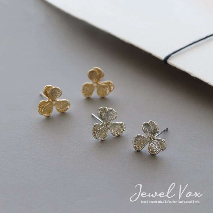【10％OFFクーポン！2/23(月)1:59まで】Jewel vox ピアス レディース 両耳用 ニッケルフリー 金属アレルギー 花 フラワー パンジー ゴールド シルバー キュービックジルコニア 結婚式 30代 40代 50代 ブランド 韓国 大人