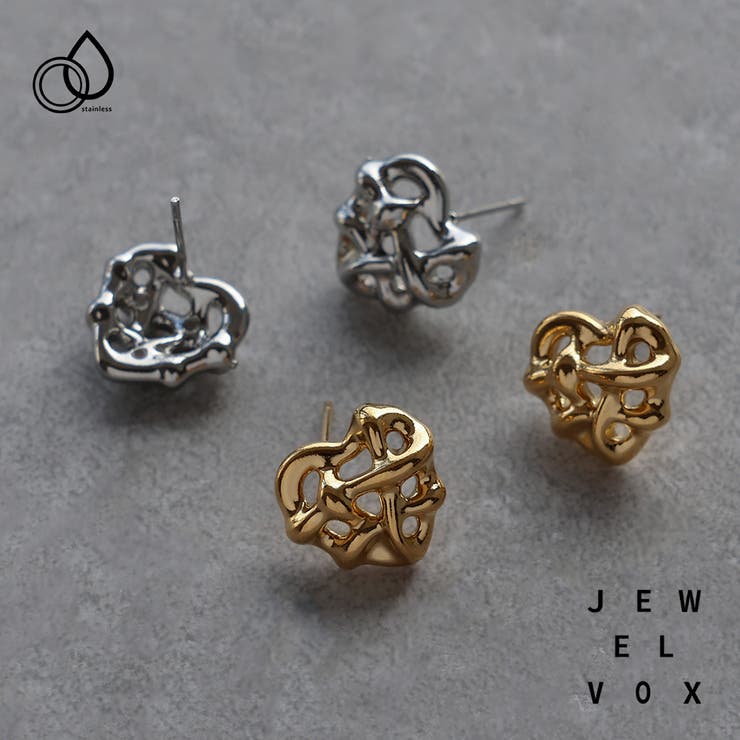 Green - Jewel vox ピアス ステンレス製 レディース 金属アレルギー サージカルステンレス ハート ハートモチーフ メッシュ 網目 ゴールド シルバー カジュアル オシャレ 女性 韓国 大人 韓国ファッ