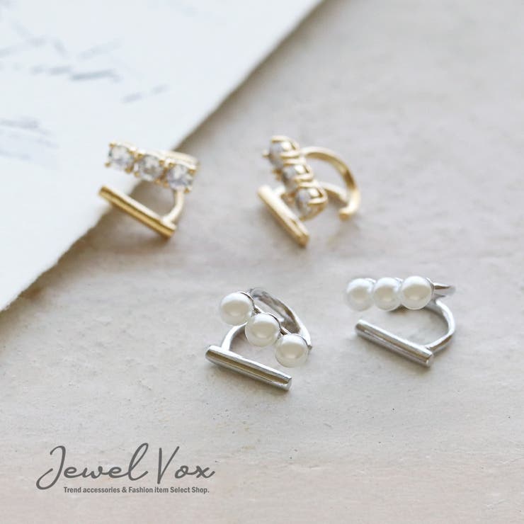 【ポイント2倍＆クーポン！3/11(水) 1:59まで】Jewel vox イヤーカフ イヤリング 両耳用 レディース ニッケルフリー 金属アレルギー パール キュービックジルコニア 2種類 2タイプ ゴールド シルバー 30代 40代 50代 ブラ
