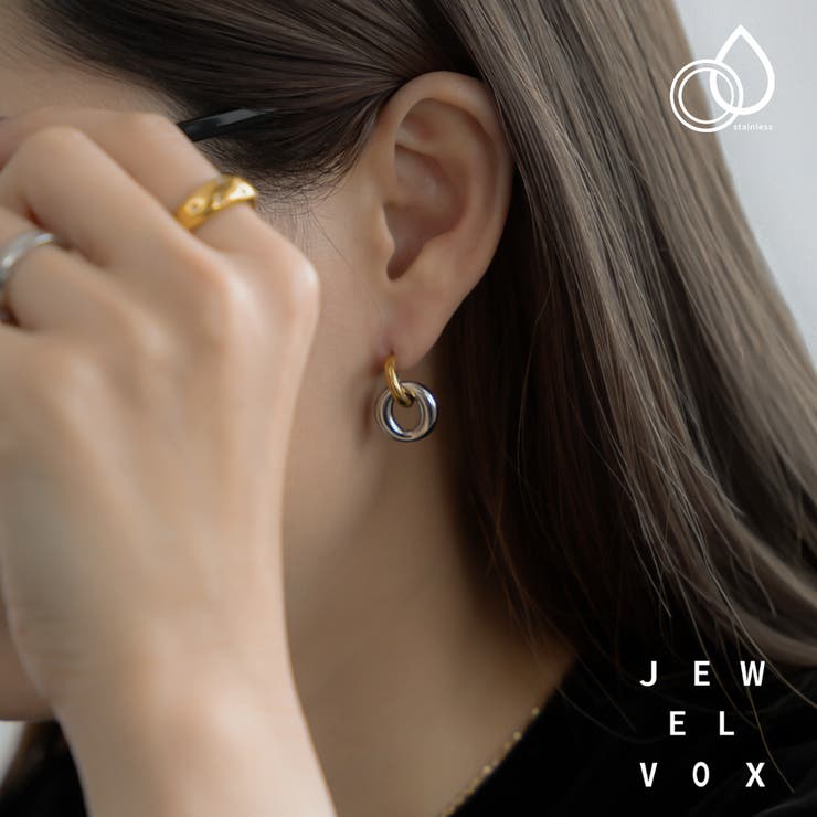 【10％OFFクーポン！7/11(土)1:59まで】Jewel vox ピアス ステンレス製 金属アレルギー ハーフフープ サークル ニュアンス ミックス バイカラー ゴールド シルバー 普段使い デイリー カジュアル シンプル 結婚式 オケージョン 韓