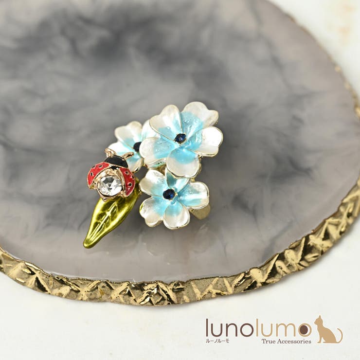 lunolumo ブローチ レディース 花 フラワー てんとう虫 テントウムシ ラインストーン キラキラ 可愛い BR アクセサリー