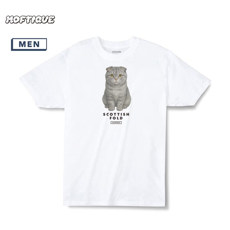 printrium Moftique（モフティック） エントリーモデル 半袖Tシャツ アニマル スコティッシュフォールド 猫 キャット ペット インクジェットプリント 褪せ感 4.0オンス 薄手 トップス カットソー 夏 カジュアル メンズ レディース