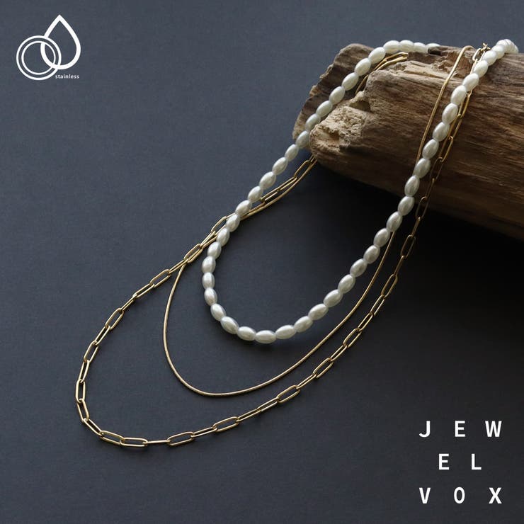 Jewel vox ネックレス ステンレス製 レディース ショートネックレス セット パール 3本 3連 チェーン 2..