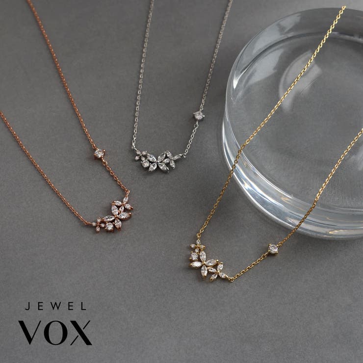 Jewel vox ニッケルフリー フラワー キュービックジルコニア ネックレス 金属アレルギー レディース 女性 結婚式 カジュアル パーティードレス アクセサリー 韓国 大人 人気 韓国ファッション アクセサリー
