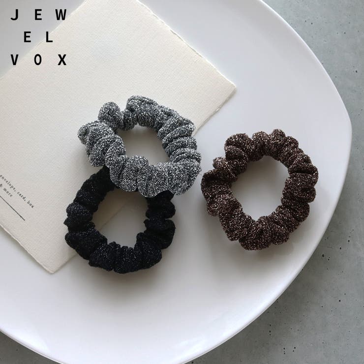 【ポイント2倍＆クーポン！3/11(水) 1:59まで】Jewel vox シュシュ ヘアゴム ヘアアクセ レディース ラメ入り まとめ髪 大人かわいい デイリー シンプル かんたん こなれ カジュアル 可愛い 普段使い キッズ 子供 ブラック ブラ
