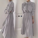 Miniministore ロングワンピース 長袖プリーツワンピ韓国 ワンピース・ドレス