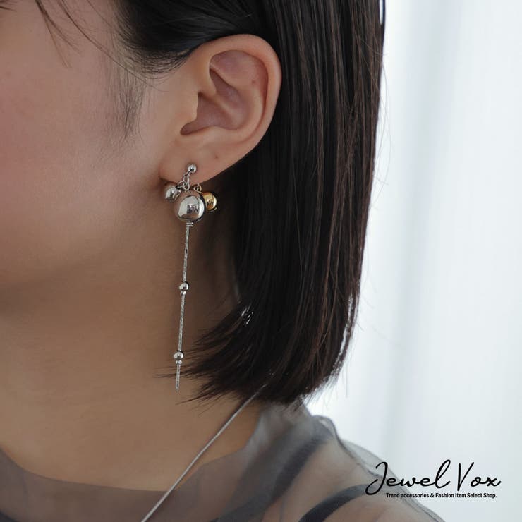【10％OFFクーポン！3/26(木)1:59まで】Jewel vox ピアス レディース ニッケルフリー 金属アレルギー メタルボール バックキャッチ バイカラー 揺れる じゃらじゃら 大人かわいい おしゃれ シンプル フォーマル 結婚式 カジュアル