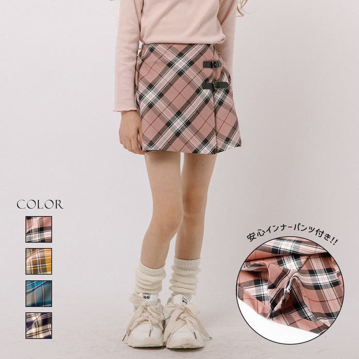 URBAN CHERRY 【インナーパンツ付き】ダブルベルトチェックラップスカート スカート