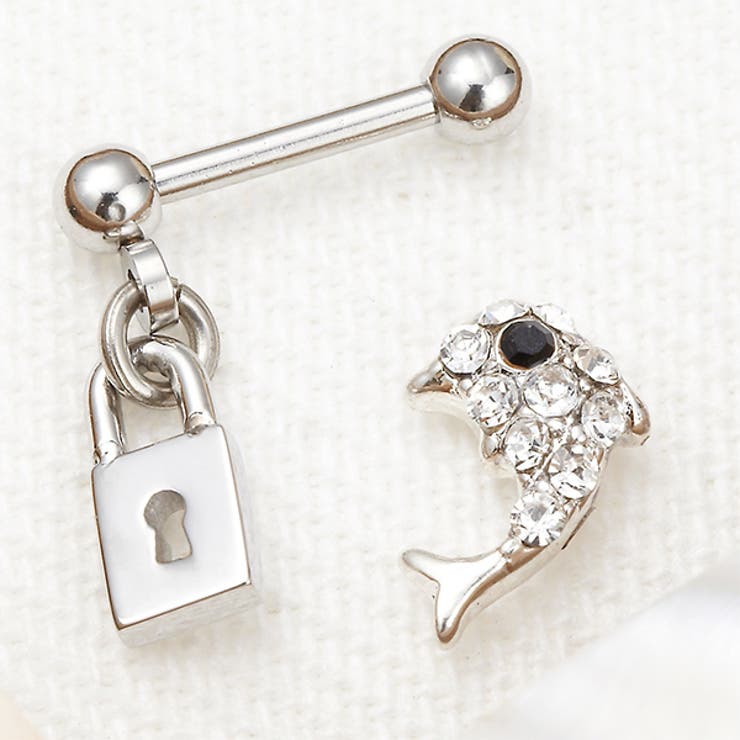 【10％OFFクーポン！5/7(木)9:59まで】アクセサリーショップPIENA ボディピアス　南京錠とイルカモチーフのストレートバーベル　低アレルギー　18G 16G 1個売りロブ　軟骨　耳たぶ　サージカルステンレス　レディース　18ゲージ　16ゲー