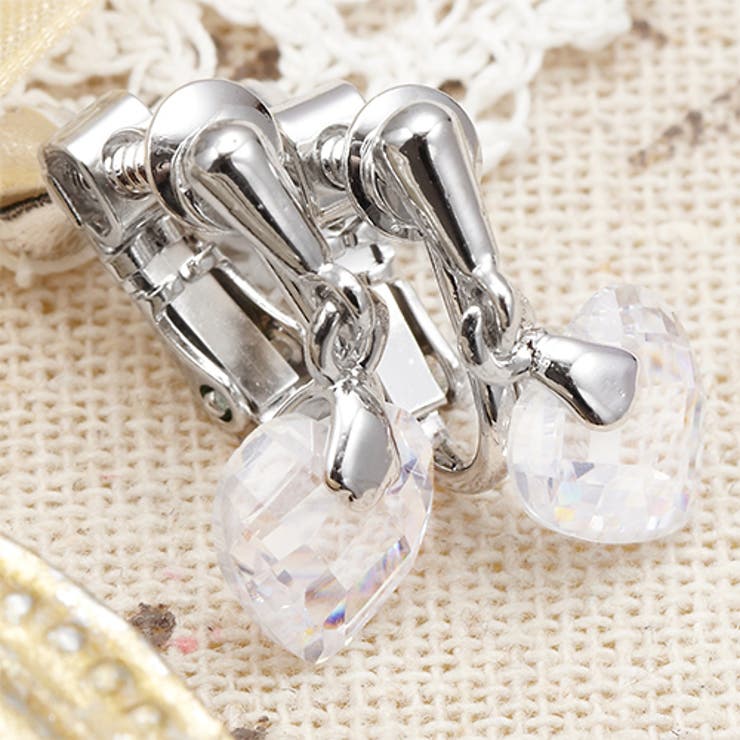 アクセサリーショップPIENA ネジ式 イヤリング イアリング ハートカット キュービックジルコニア 簡単付け外し ハートストーン 華やかアイテム パーティー二次会クリスマス レディース アクセサリー