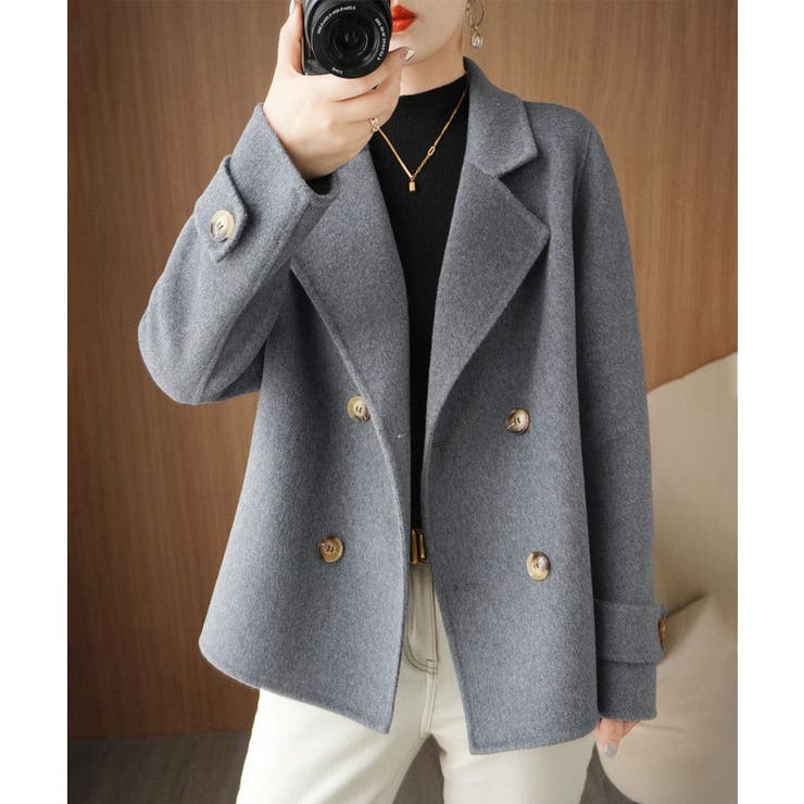 SUNSHINE CLOSET ウールタッチダブルブレストショートコート アウター(コート・ジャケットなど)