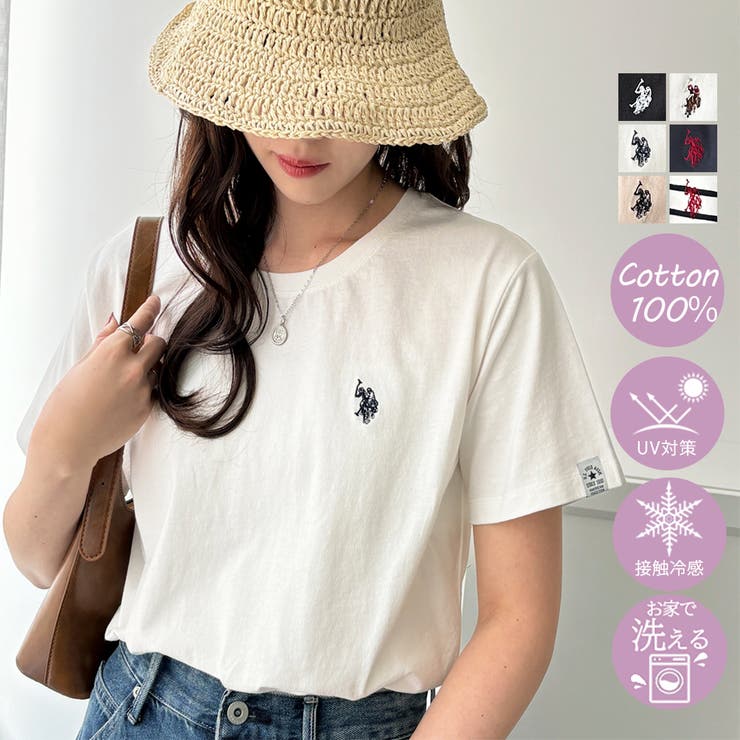【10％OFFクーポン！7/26(日)1:59まで】GeeRA 【U．S． POLO ASSN．】接触冷感ワンポイント刺繍Tシャツ トップス