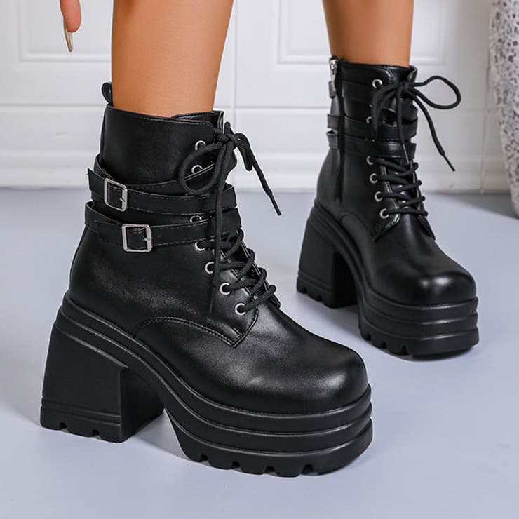 【10％OFFクーポン！3/26(木)1:59まで】レースレディース ボリューム レースアップ 厚底 ショート ブーツ 女性 レディース 靴 シューズ 長靴 秋 冬 合成皮革 レザー調 マット カジュアル トラックソール ゴツめ 辛口 ストリート エッジ