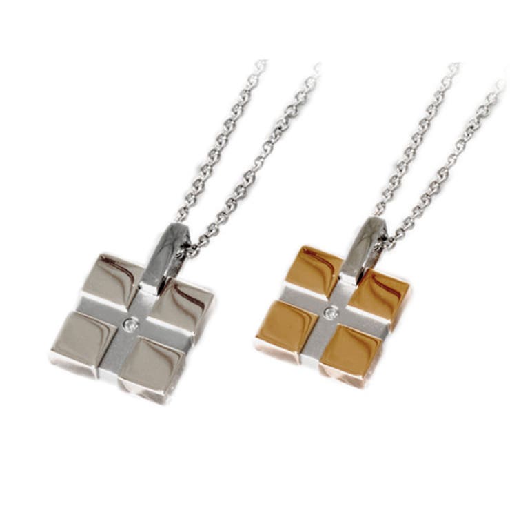 アクセサリーショップPIENA 天然ダイヤモンドのスクエアペアネックレス天然ダイヤ 316Lサージカルステンレス使用 ギフトに最適 送料込み アクセサリー